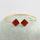 Gemstone Bracelet, Garnet Quartz 10mm Gemstone Micron Gold Plated Bracelet, Sterling Silver Adjustable Bangle Jewelry